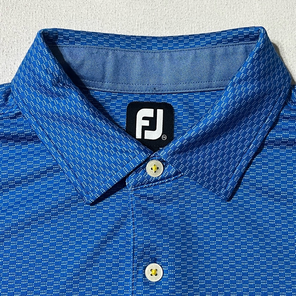 FootJoy FJ Mens 2XL Blue Geometric Golf Polo Shirt *Has Snags And A‎ Stain*